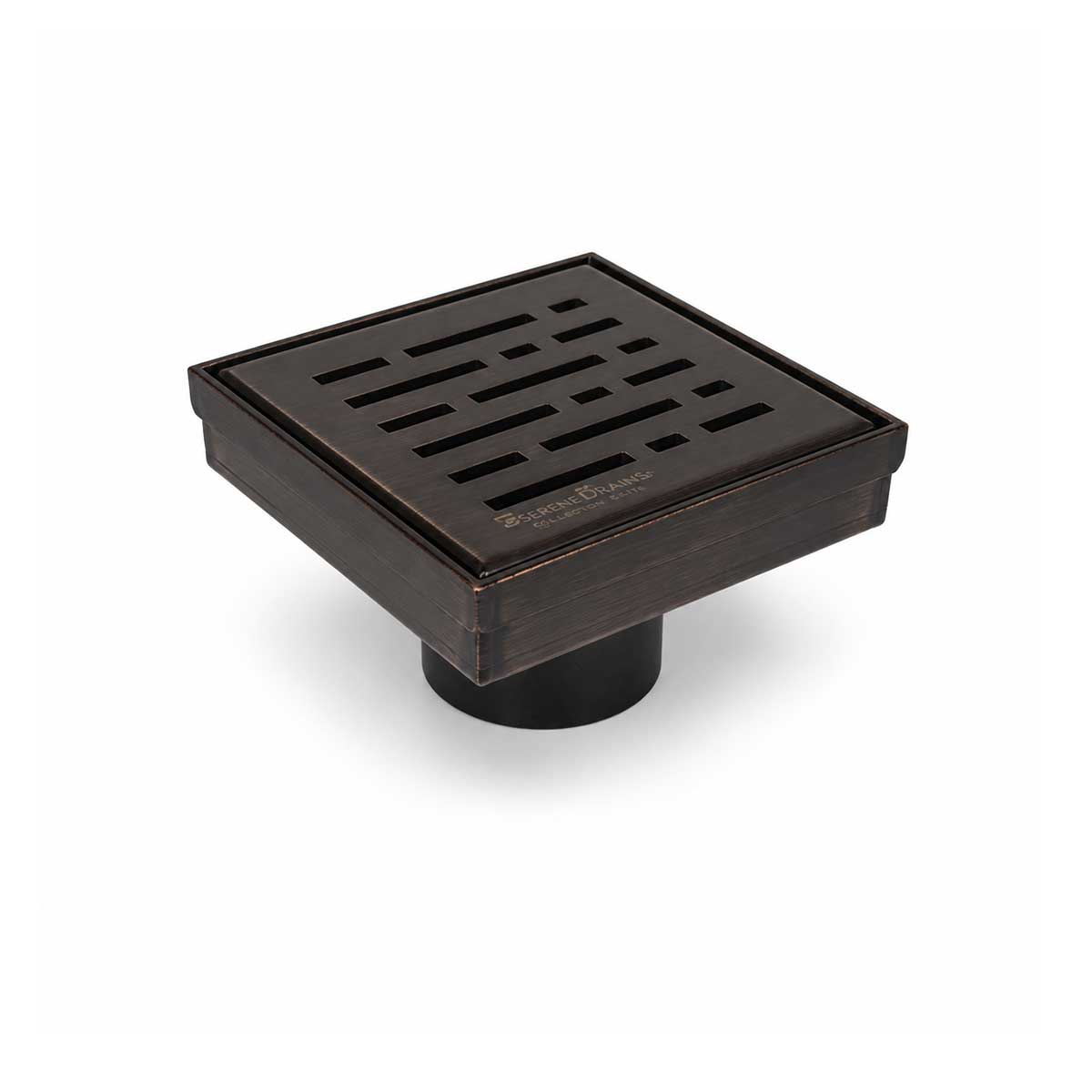 SereneDrains 4 Inch Broken Lane Drain in Oil Rubbed Bronze angled view