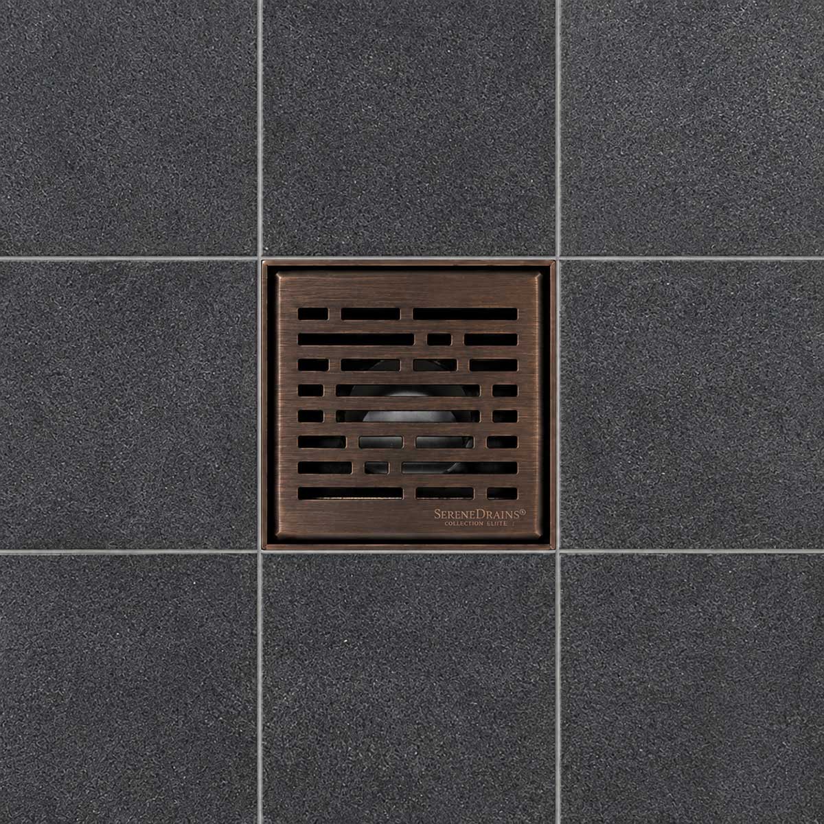 SereneDrains Square Shower Drain Broken Lane 4 Bronze