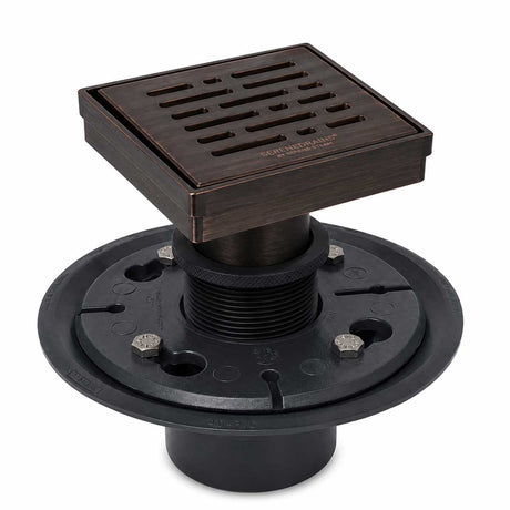 SereneDrains 4 inch square broken lane shower drain kit in Oil Rubbed Bronze with PVC drain