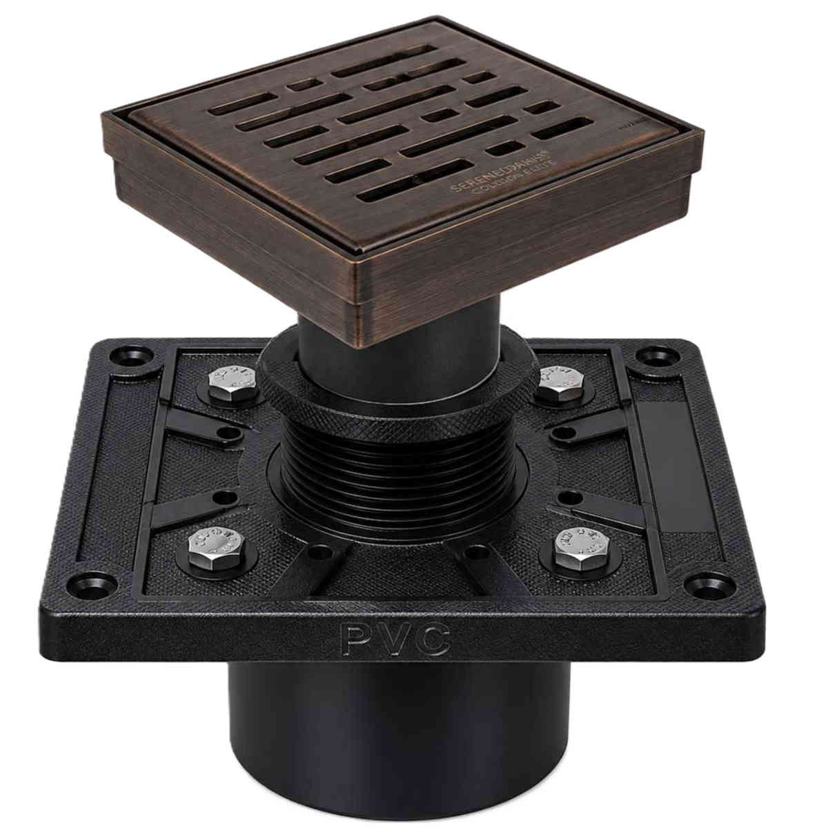 4 inch square broken lane shower drain kit in Oil Rubbed Bronze with square PVC drain