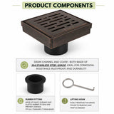 SereneDrains Broken Lane 4 inch Oil Rubbed Bronze shower drain product components