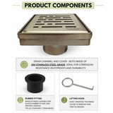 SereneDrains Broken Lane 4 inch Satin Gold shower drain product components