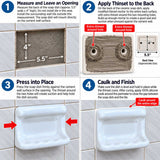 SereneDrains ceramic soap dish installation guide with thinset applied around mounting holes