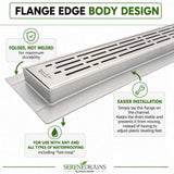 SereneDrains linear shower drain flange edge body design closeup