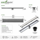 Invisible Linear Shower Drain Technical Drawing with Dimensions 30 inch