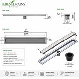 Invisible Linear Shower Drain Technical Drawing with Dimensions 35 inch
