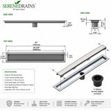 Invisible Linear Shower Drain Technical Drawing with Dimensions 39 inch