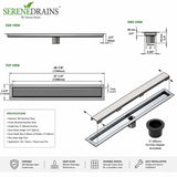 Invisible Linear Shower Drain Technical Drawing with Dimensions 47 inch