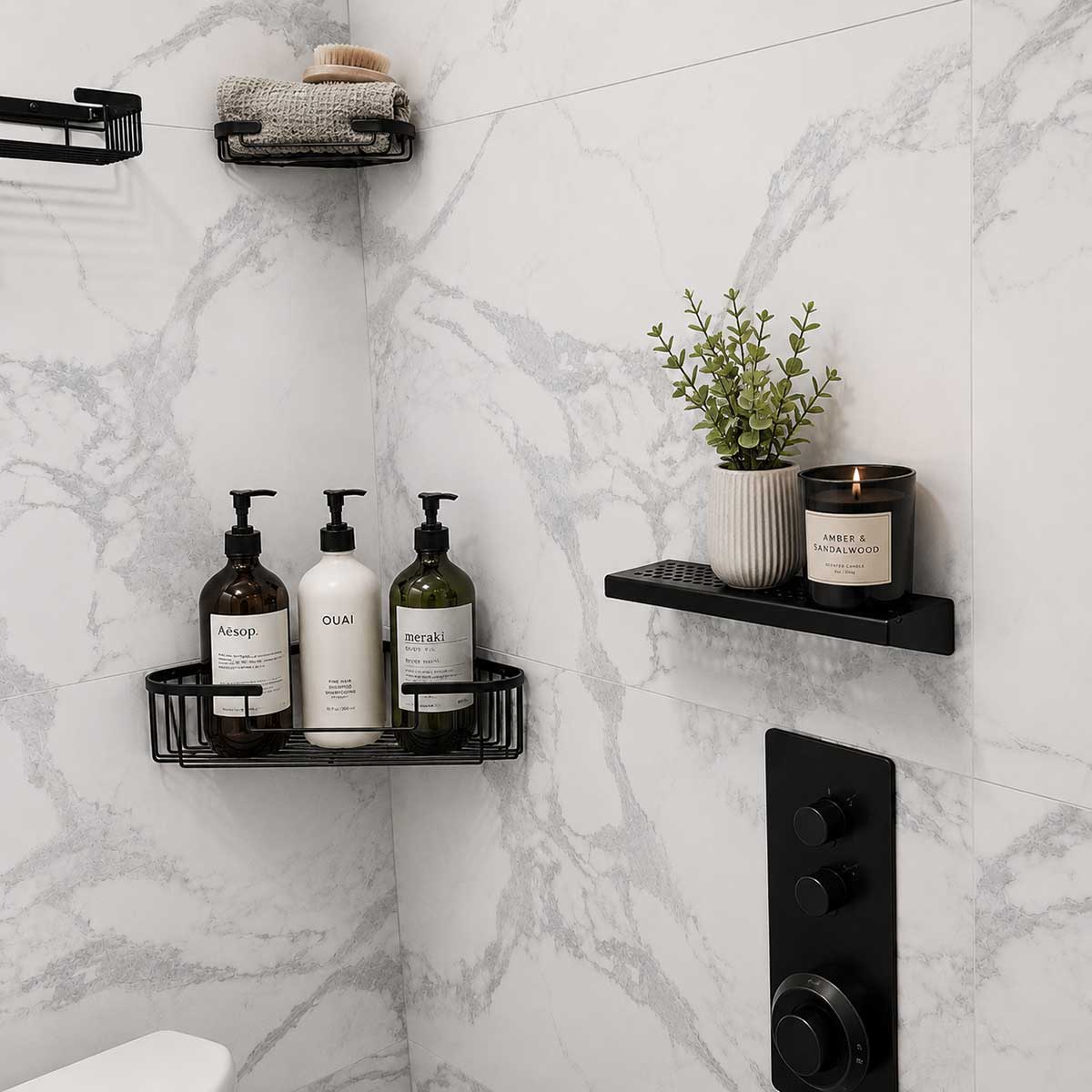 Matte Black 304 Rectangle stainless steel shower shelf for bathroom storage