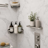Serene brushed Rectangle stainless steel shower shelf installed in bathroom