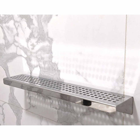 Polished stainless steel rectangular shower shelf for shower storage