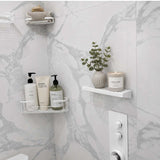 Matte White Rectangle stainless steel Traditional Square shower shelf in contemporary bathroom