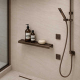 SereneDrains Rectangle shower shelf with Bronze finish and Shower system with linear drain in Bronze