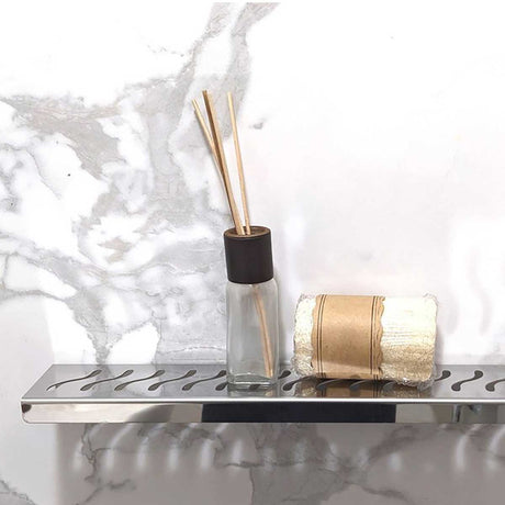 SereneDrains Polished Stainless Steel Ocean Wave shower shelf available in 12 16 and 24 inch