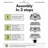 SereneDrains square shower drain 3-step assembly guide