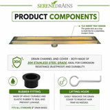 SereneDrains Gold tile insert linear shower drain product components