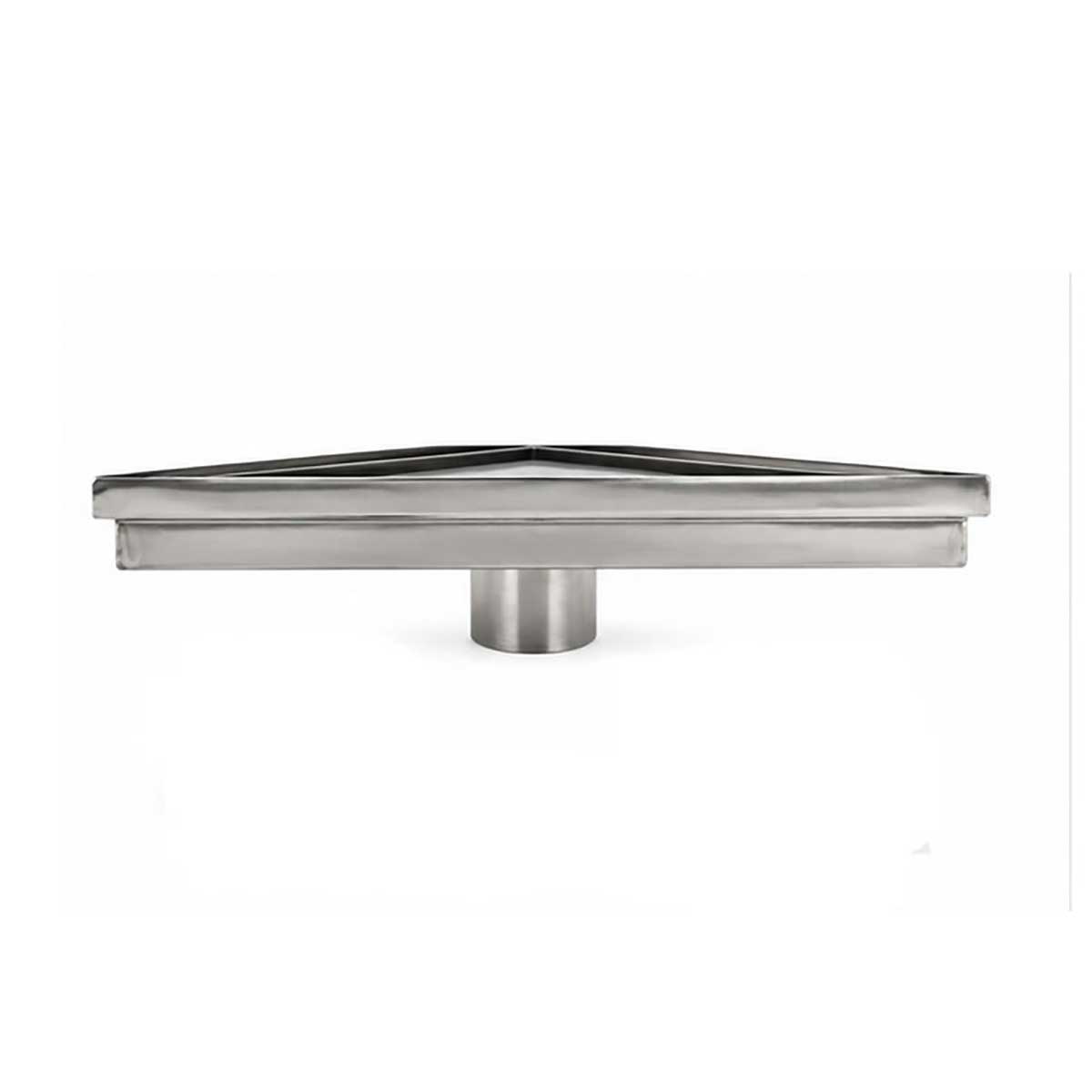 A modern stainless steel Corner triangle shower drain with tile insert design