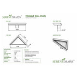 Triangle shower floor drain technical drawing with dimensions and specifications