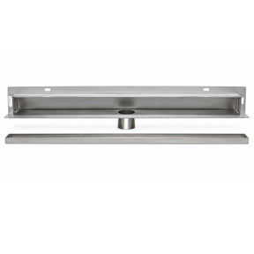 Wall mount linear shower drain with center outlet stainless steel drain body