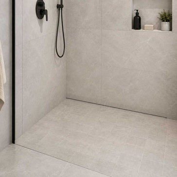 Brushed 304 stainless steel SereneDrains wall linear drain for shower installation