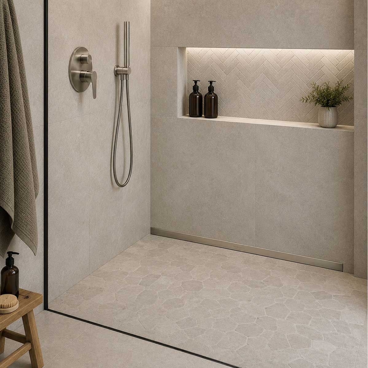 SereneDrains wall drain removable tile insert for tiled shower floor