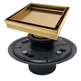 SereneDrains Square Shower Drain Kit with Base - Tile Insert - Matte Gold - 5 Inch PVC Plastic