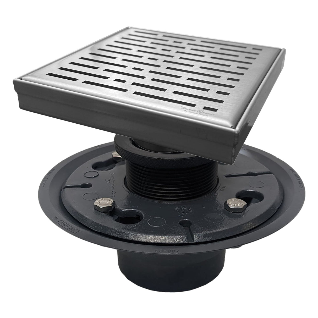 SereneDrains Square Shower Drain Kit with Base - Broken Lane - Brushed Nickel - 6 Inch