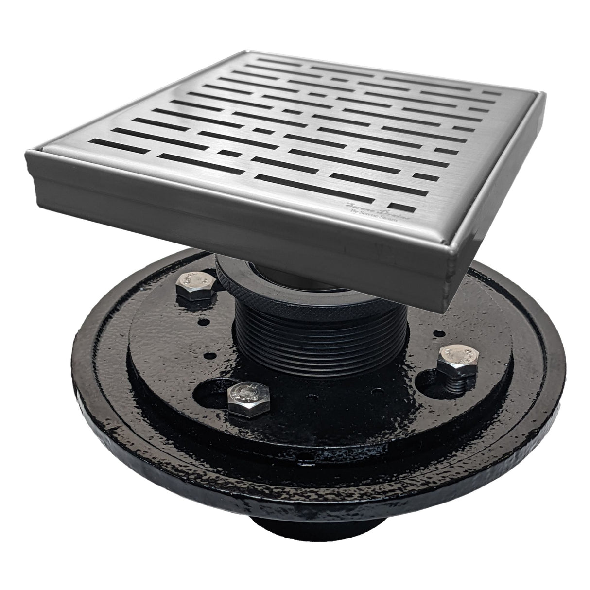 SereneDrains Square Shower Drain Kit with Base - Broken Lane - Brushed Nickel - 6 Inch