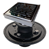 SereneDrains Square Shower Drain Kit with Base - Broken Lane - Polished Chrome - 4 Inch