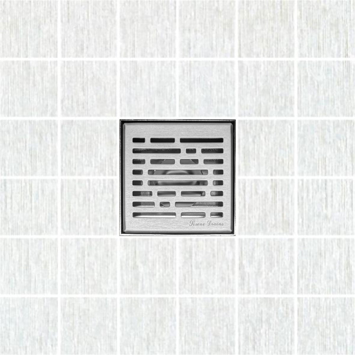 SereneDrains Square Shower Drain Kit with Base - Broken Lane - Brushed Nickel - 4 Inch