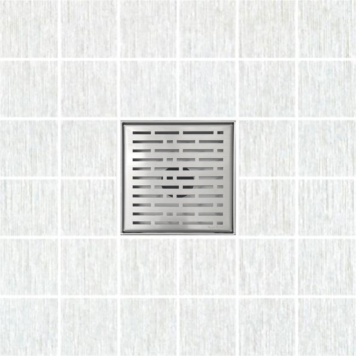 SereneDrains Square Shower Drain Kit with Base - Broken Lane - Brushed Nickel - 6 Inch