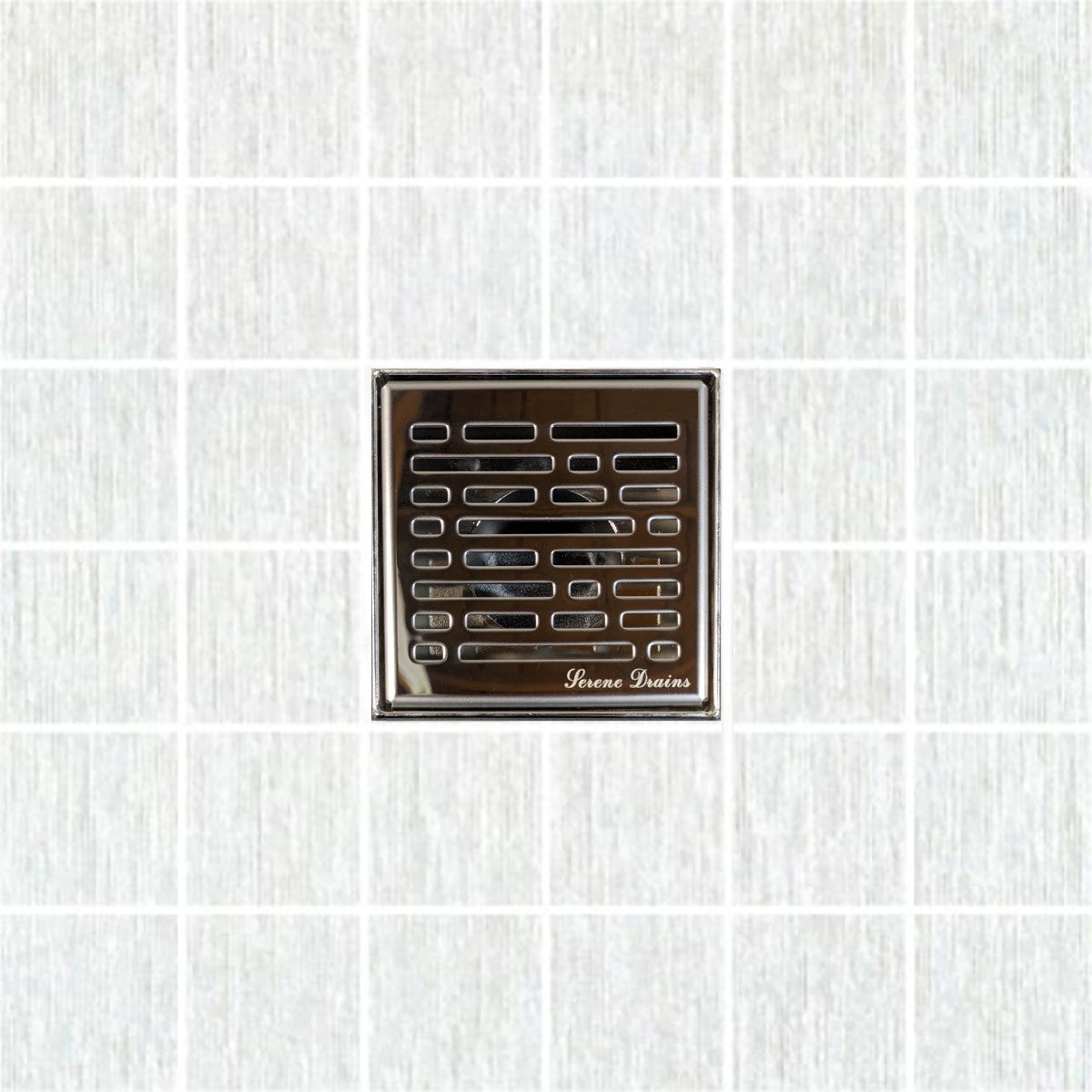 SereneDrains Square Shower Drain Kit with Base - Broken Lane - Polished Chrome - 4 Inch