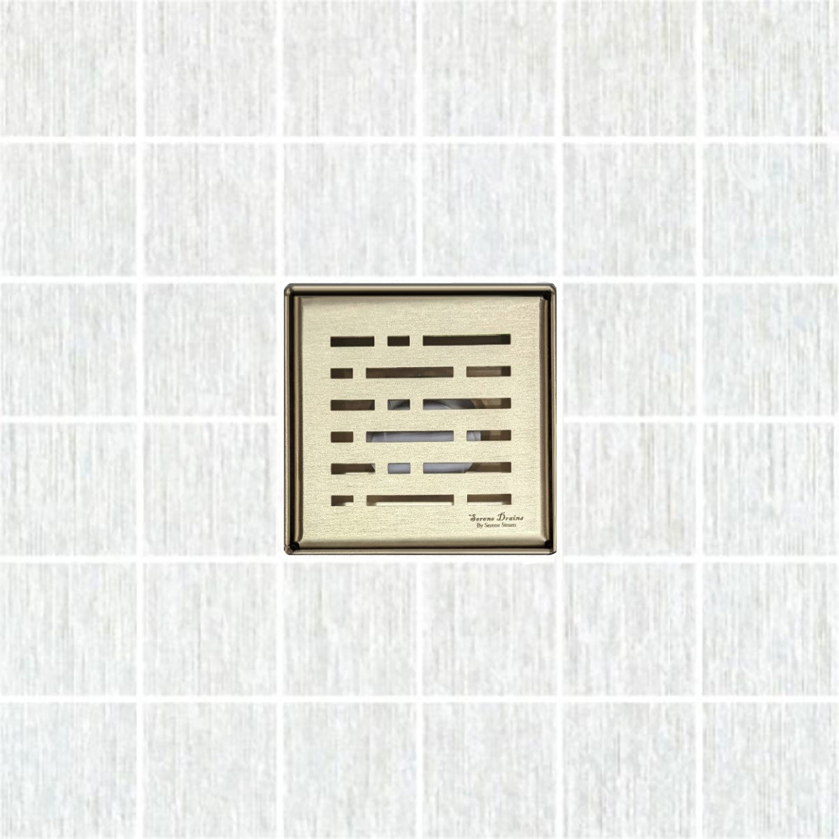 SereneDrains Square Shower Drain Kit with Base - Broken Lane - Matte Gold - 4 Inch