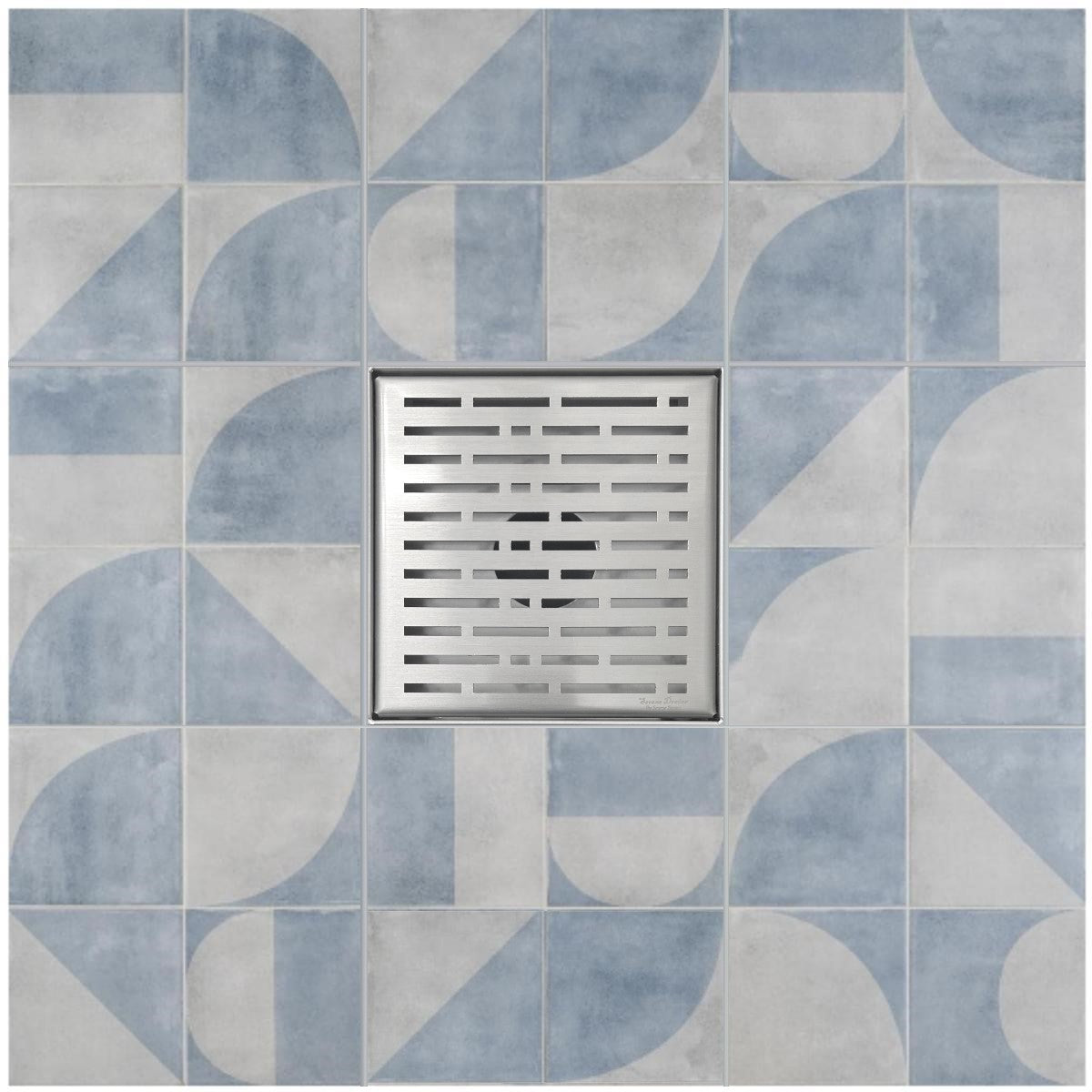 SereneDrains Square Shower Drain Kit with Base - Broken Lane - Brushed Nickel - 6 Inch