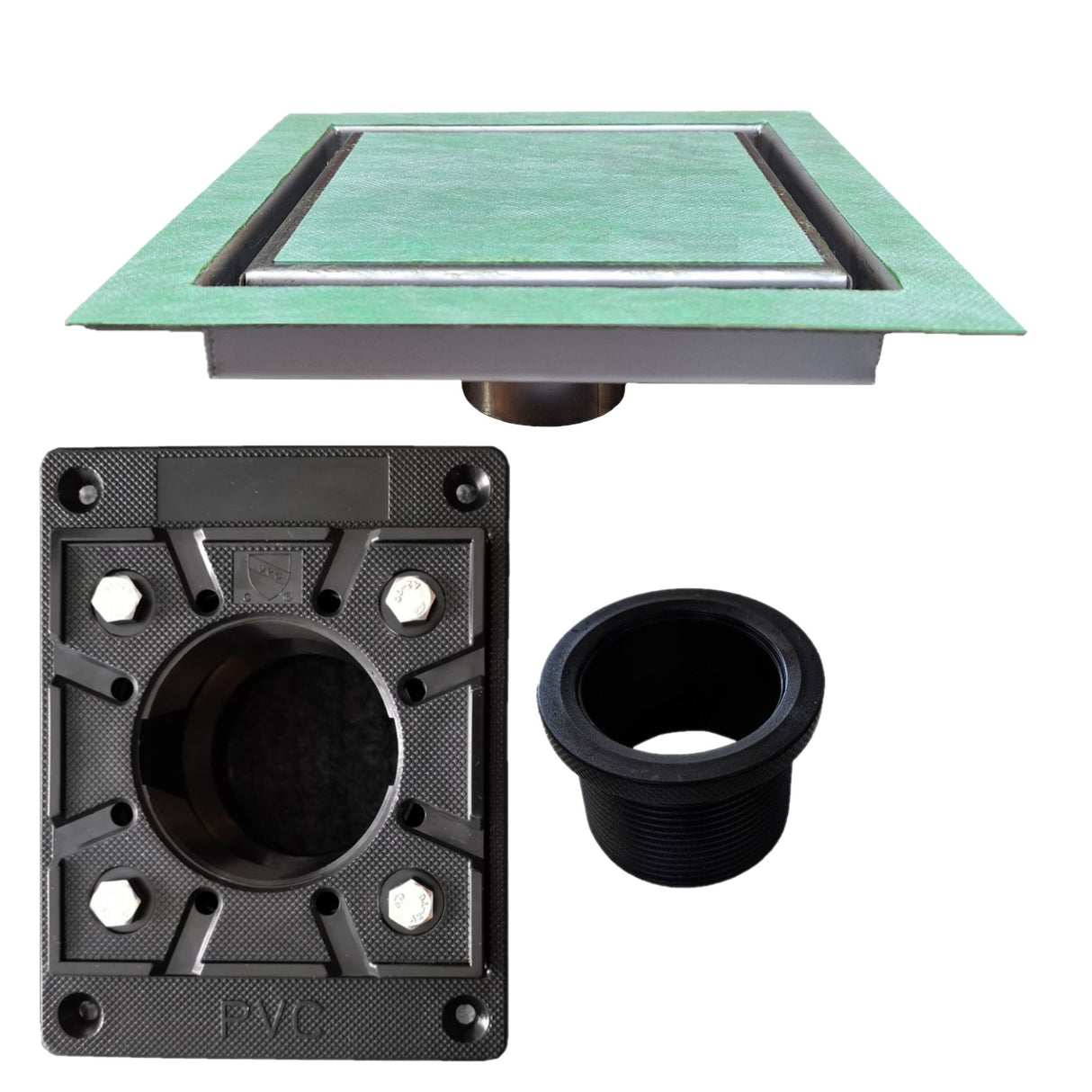 SereneDrains Square Shower Drain Kit with Base - Invisible - Finishless - 6 Inch