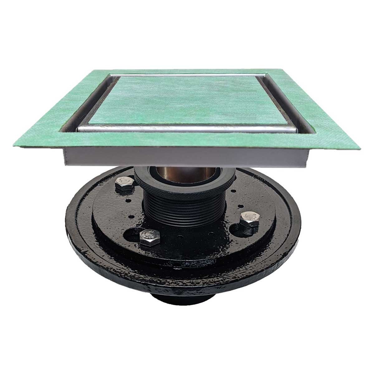 SereneDrains Square Shower Drain Kit with Base - Invisible - Finishless - 6 Inch Cast Iron
