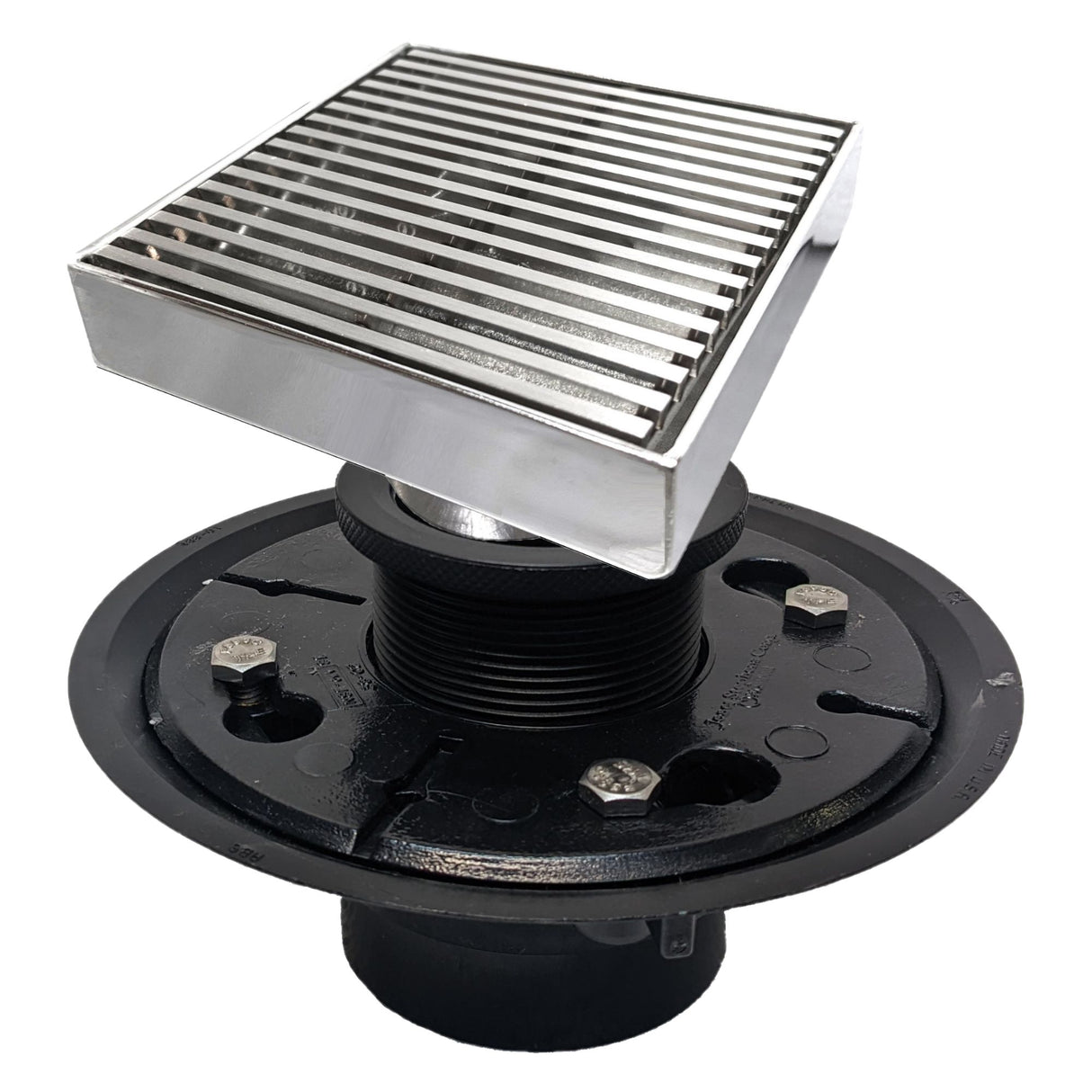 SereneDrains Square Shower Drain Kit with Base - Linear Wedge - Brushed Nickel - 4 Inch