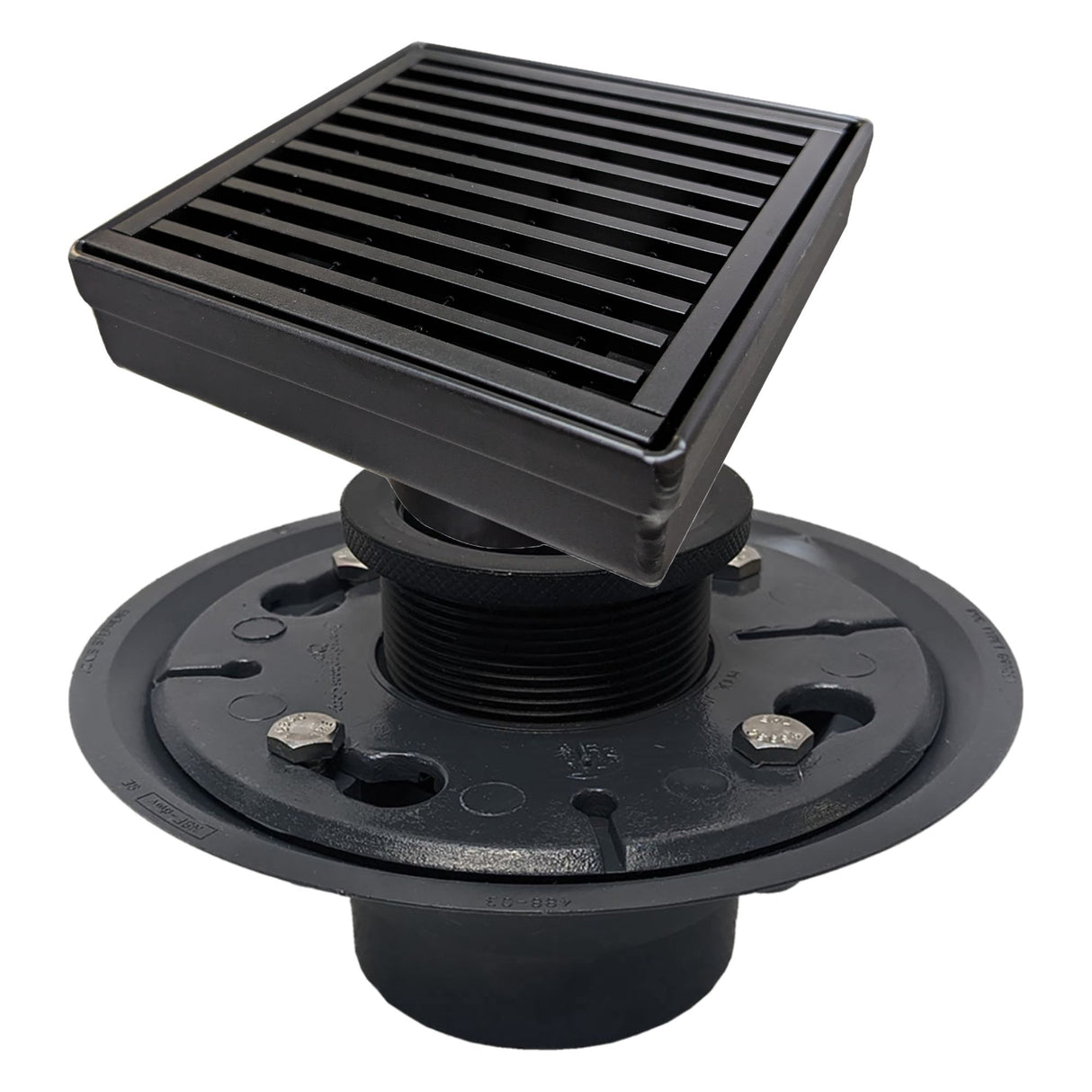 SereneDrains Square Shower Drain Kit with Base - Linear Wedge - Matte Black - 4 Inch