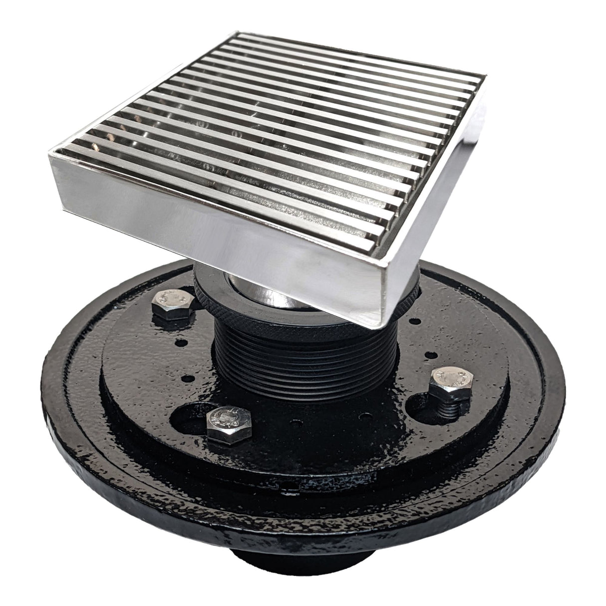 SereneDrains Square Shower Drain Kit with Base - Linear Wedge - Polished Chrome - 4 Inch