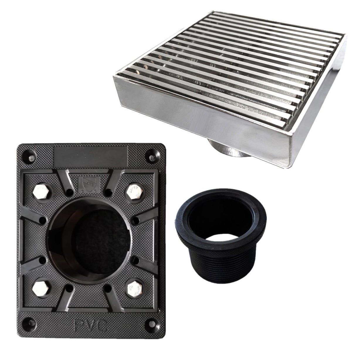 SereneDrains Square Shower Drain Kit with Base - Linear Wedge - Brushed Nickel - 4 Inch