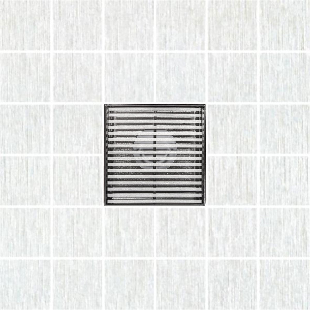 SereneDrains Square Shower Drain Kit with Base - Linear Wedge - Brushed Nickel - 4 Inch
