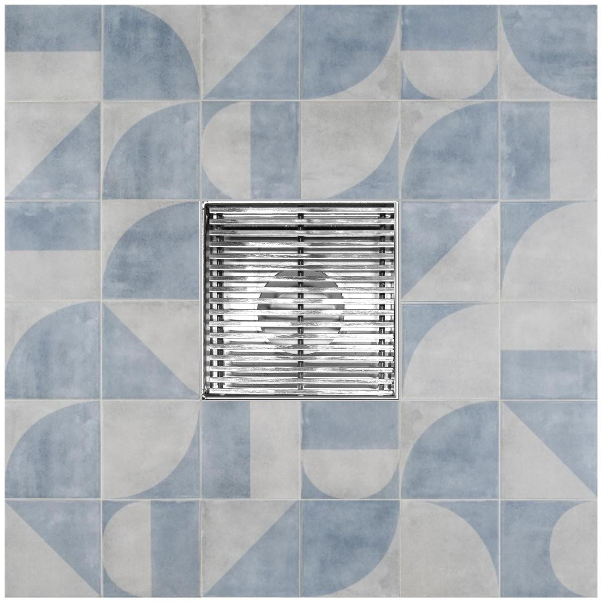 SereneDrains Square Shower Drain Kit with Base - Linear Wedge - Polished Chrome - 4 Inch