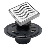 SereneDrains Square Shower Drain Kit with Base - Ocean Wave - Polished Chrome - 4 Inch