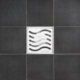 SereneDrains Square Shower Drain Kit with Base - Ocean Wave - Polished Chrome - 4 Inch