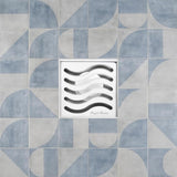 SereneDrains Square Shower Drain Kit with Base - Ocean Wave - Polished Chrome - 4 Inch