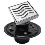 SereneDrains Square Shower Drain Kit with Base - Ocean Wave - Brushed Nickel - 4 Inch