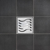 SereneDrains Square Shower Drain Kit with Base - Ocean Wave - Brushed Nickel - 4 Inch
