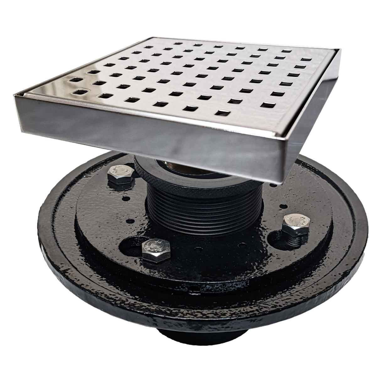 SereneDrains Square Shower Drain Kit with Base - Traditional Square - Polished Chrome - 6 Inch