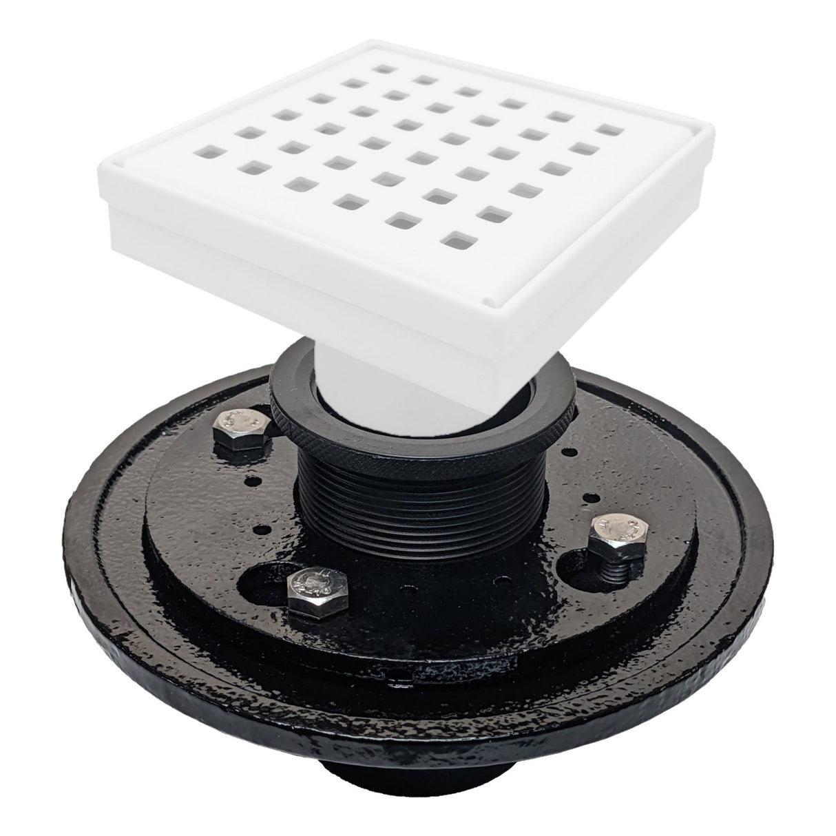 SereneDrains Square Shower Drain Kit with Base - Traditional Square - Matte White - 4 Inch
