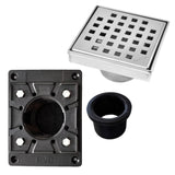 SereneDrains Square Shower Drain Kit with Base - Traditional Square - Polished Chrome - 4 Inch